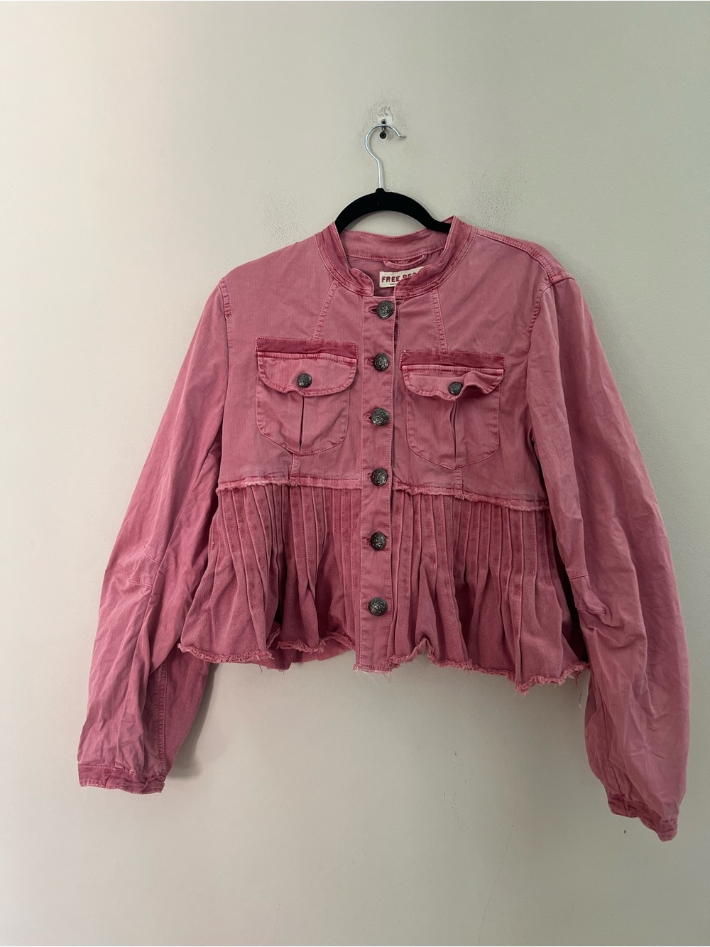 Free People Rose-Pink Cassidy Pleated Button-Front Jean Jacket - Picture 8 of 14